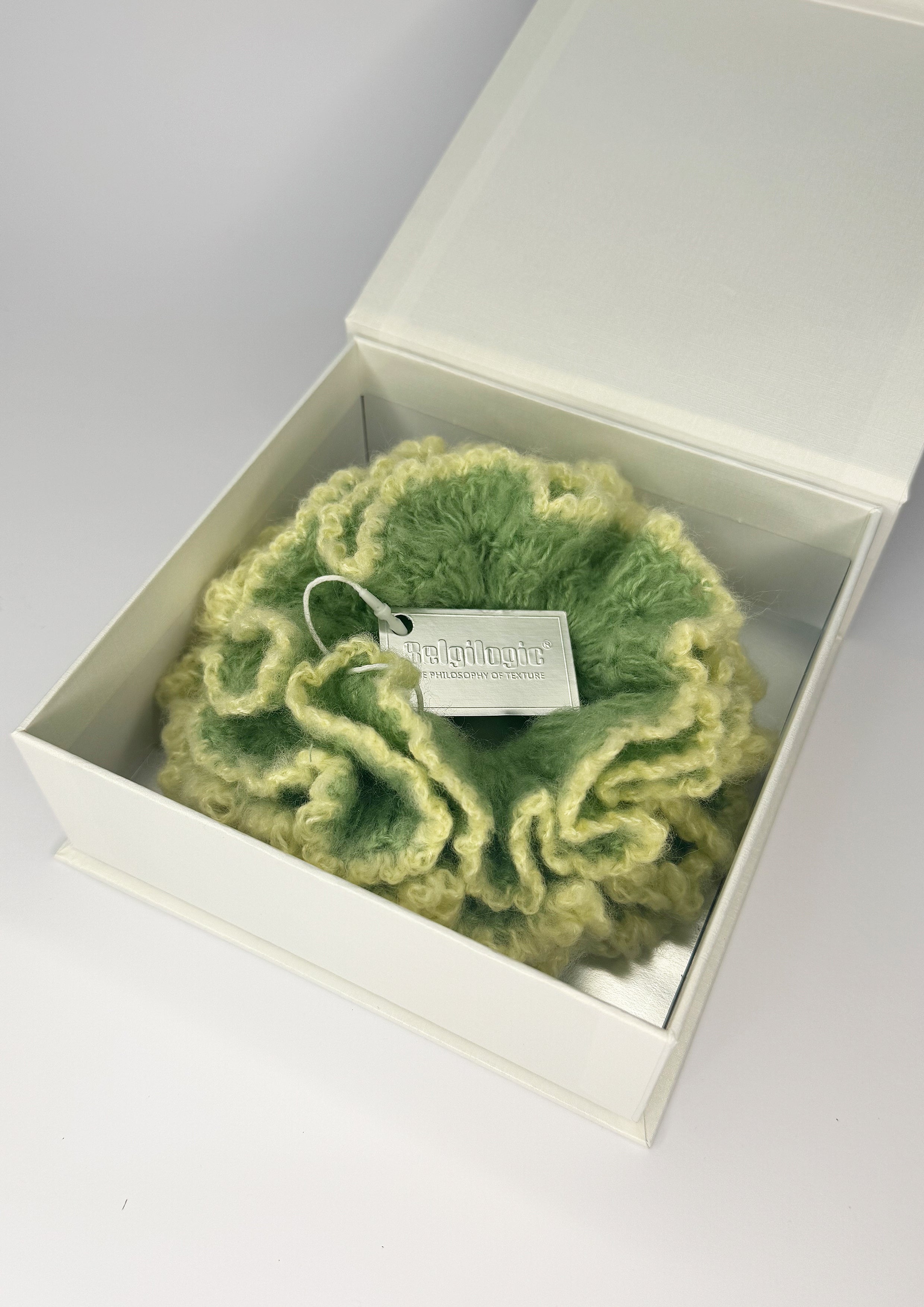 Giant Crochet Double-layers Mohair Scrunchie | Green+Yellow