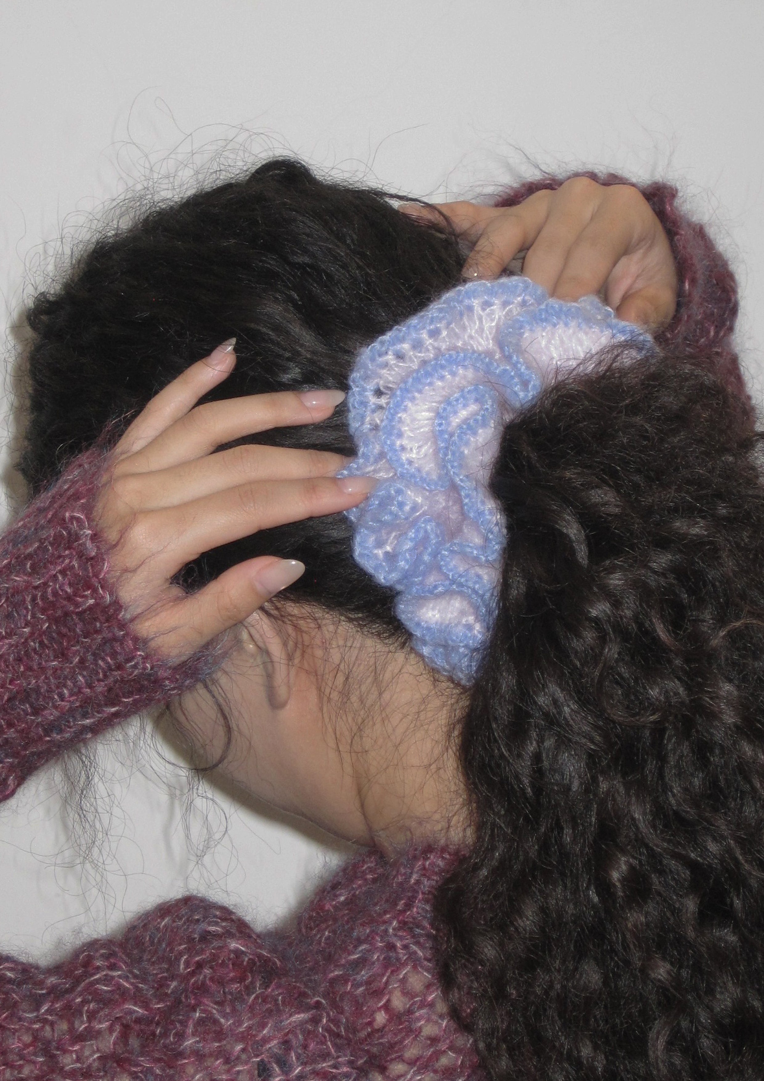 Giant Crochet Double-layers Mohair Scrunchie | Pink+Blue
