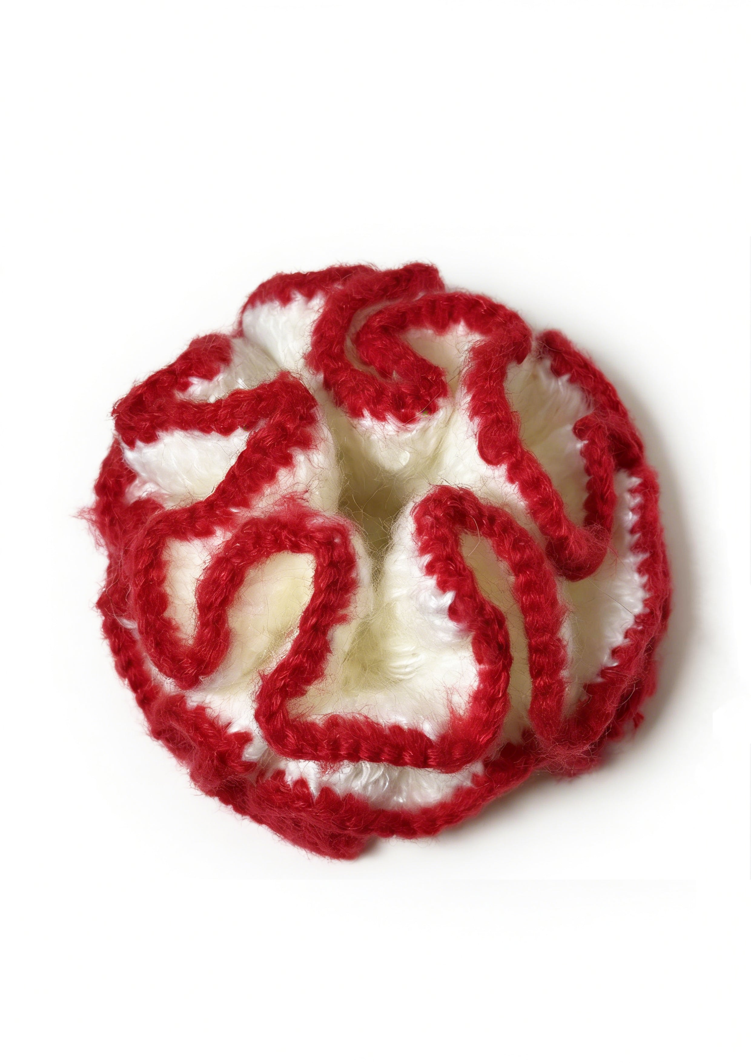 Giant Crochet Double-layers Mohair Scrunchie | White+Red