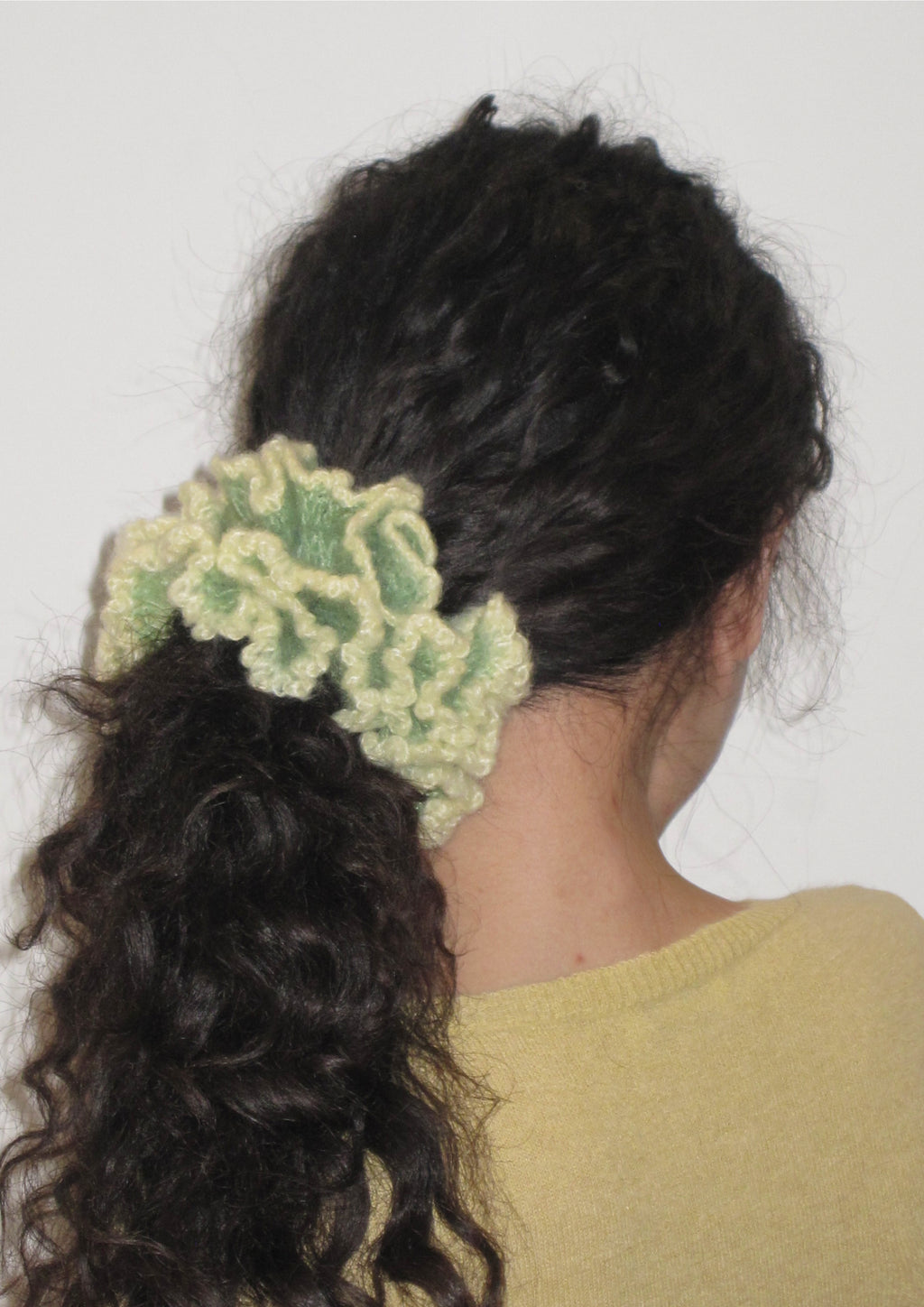 Giant Crochet Double-layers Mohair Scrunchie | Green+Yellow