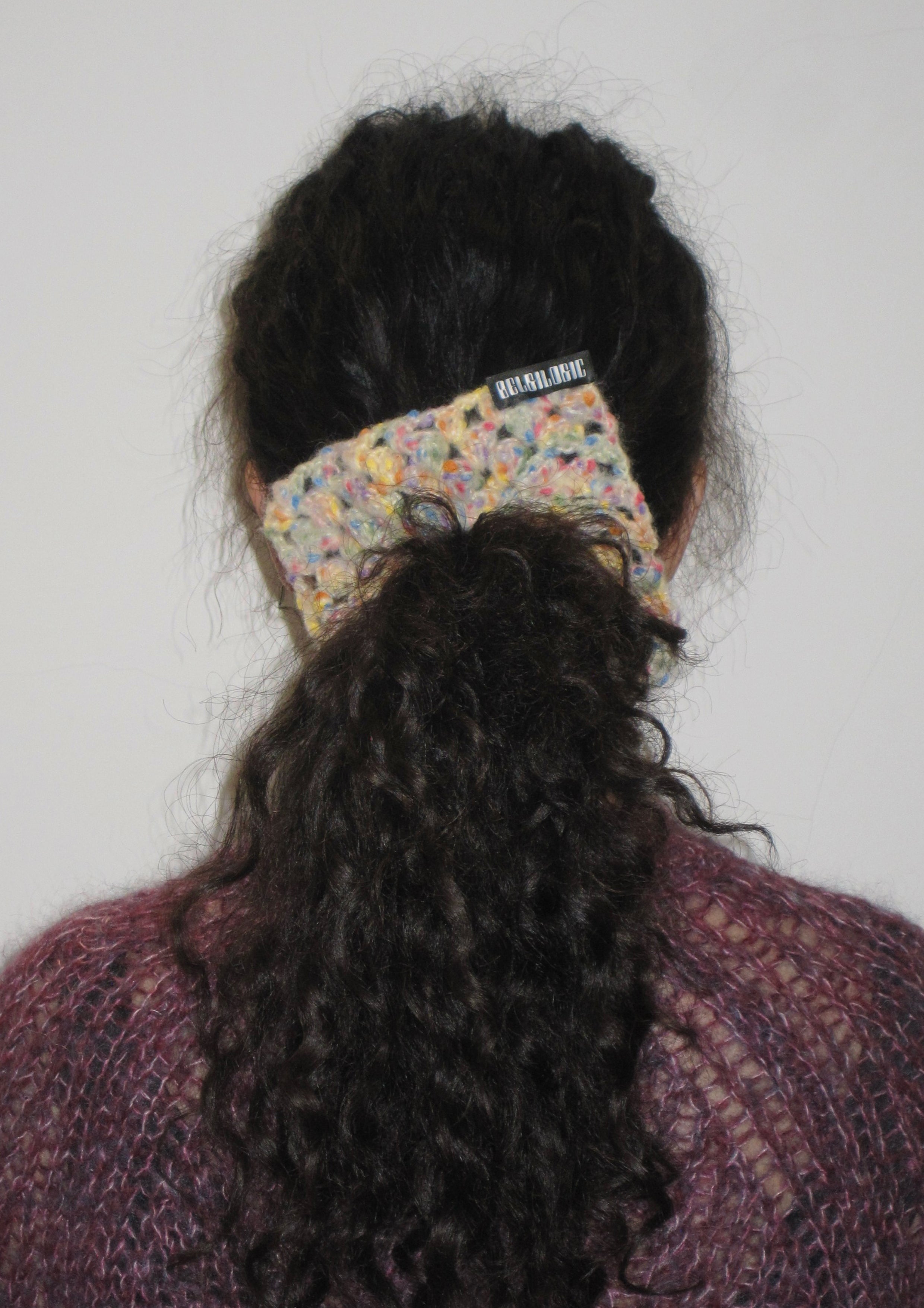 Square Crochet Mohair & Wool Scrunchie | Beige ⬜️