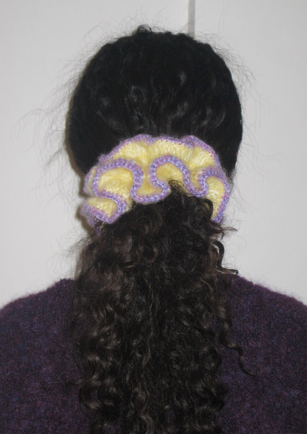 Chouchou géant en mohair double épaisseur tricoté | Jaune + Violet 