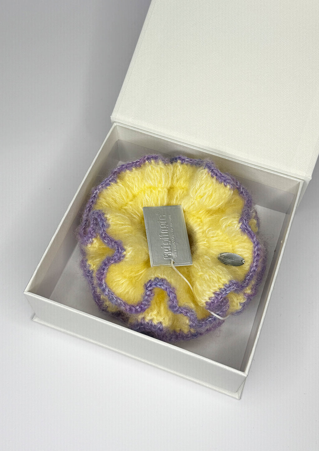 Chouchou géant en mohair double épaisseur tricoté | Jaune + Violet 