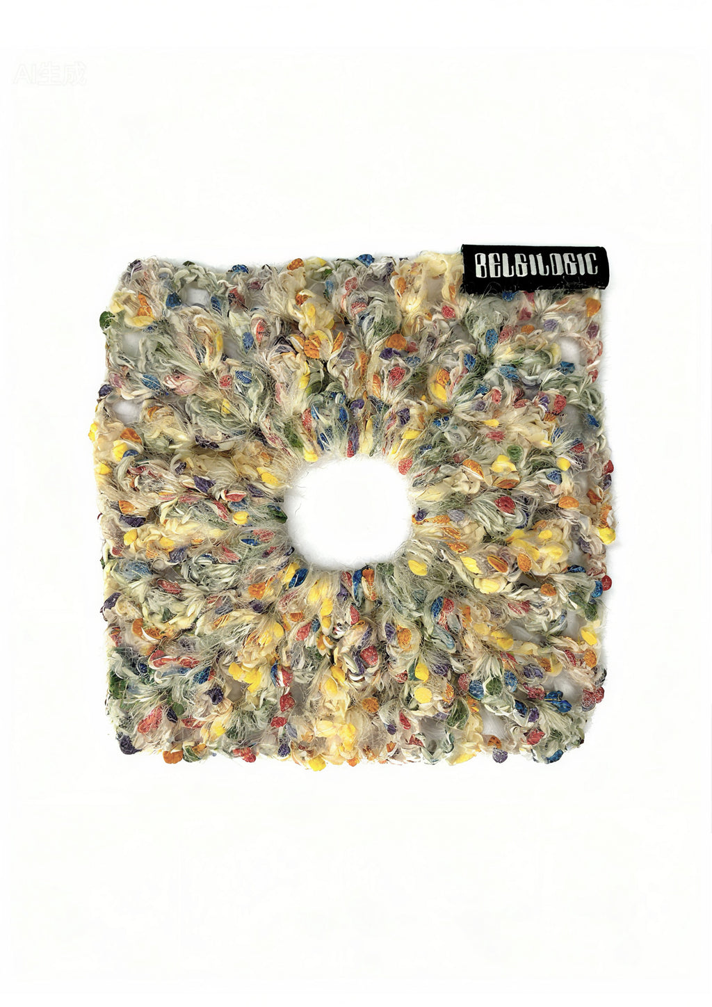 Square Crochet Mohair & Wool Scrunchie | Beige ⬜️