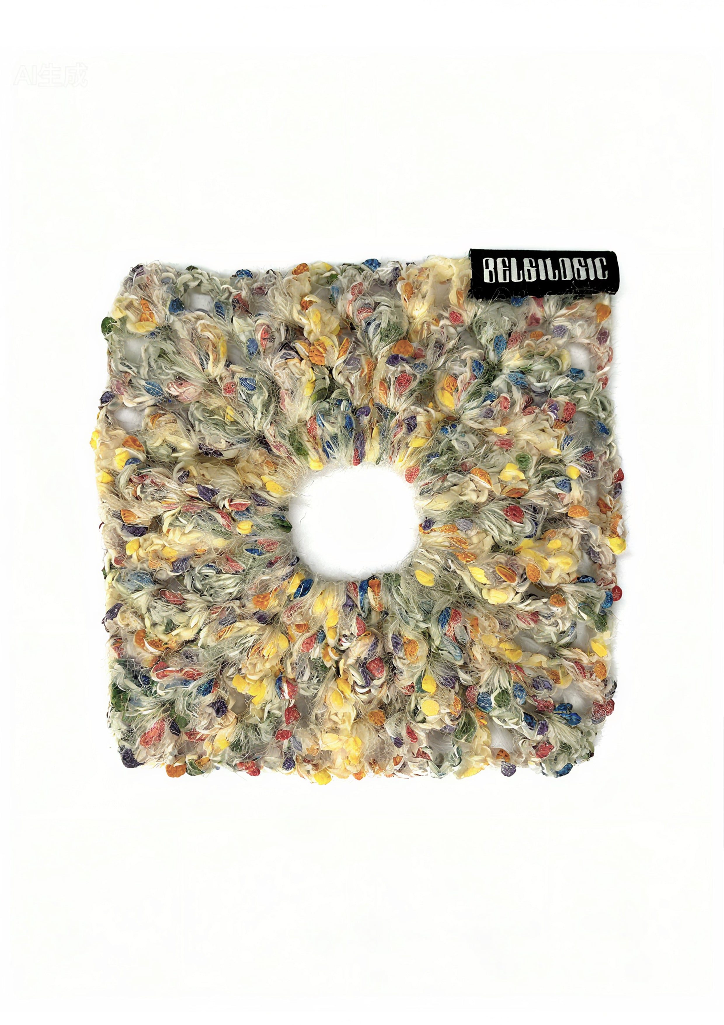 Square Crochet Mohair & Wool Scrunchie | Beige ⬜️