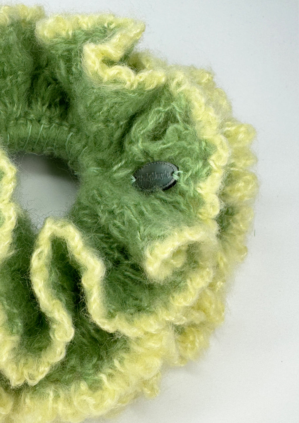 Giant Crochet Double-layers Mohair Scrunchie | Green+Yellow