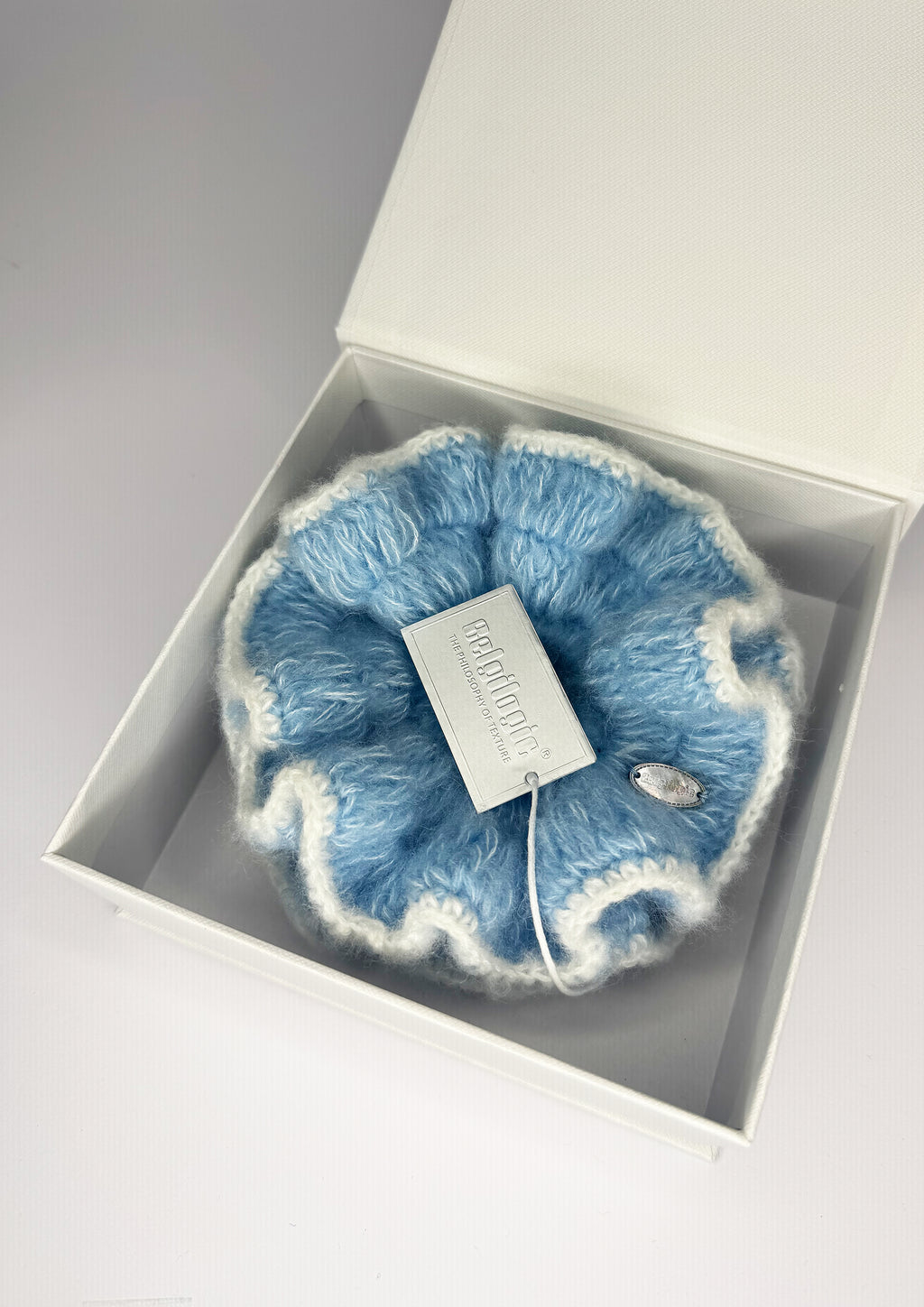 Giant Crochet Double-layers Mohair Scrunchie | Blue+ White