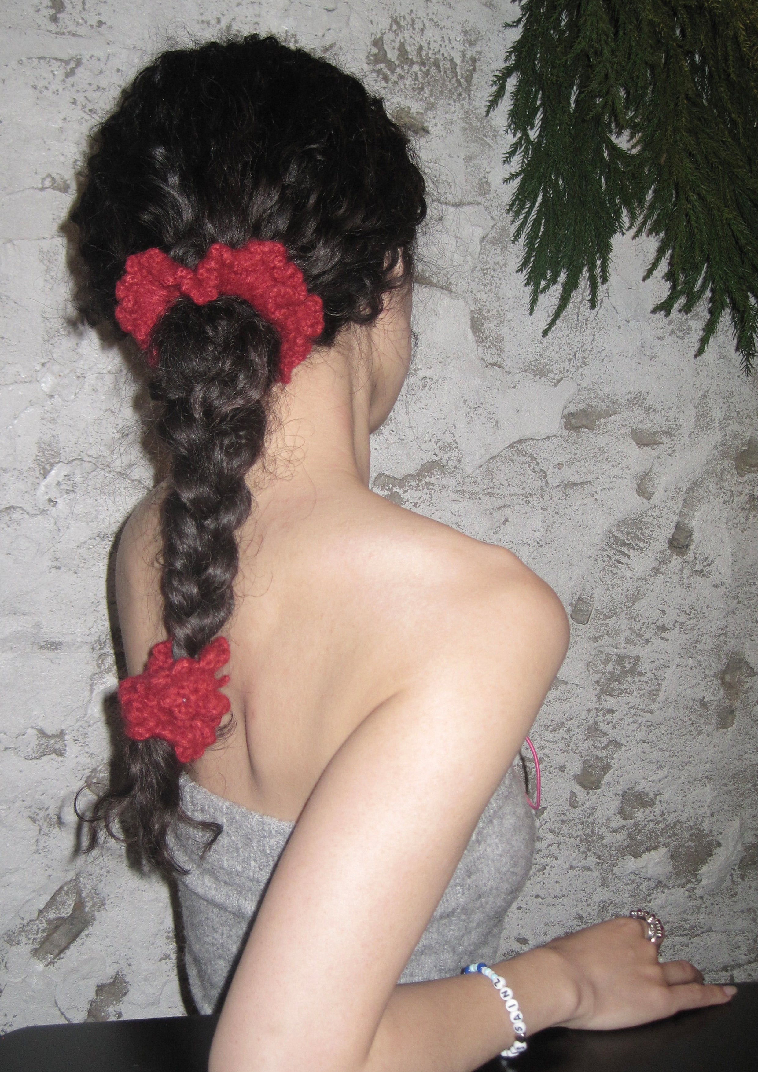 2Pcs Crochet Mohair Scrunchies Set | Red ❤️