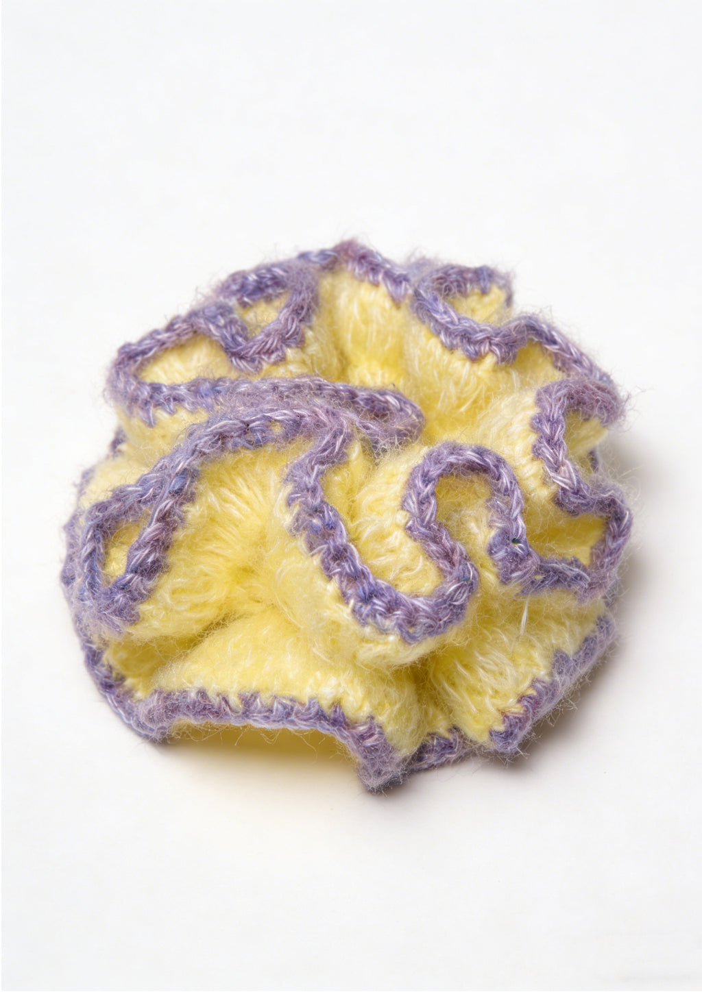 Chouchou géant en mohair double épaisseur tricoté | Jaune + Violet 