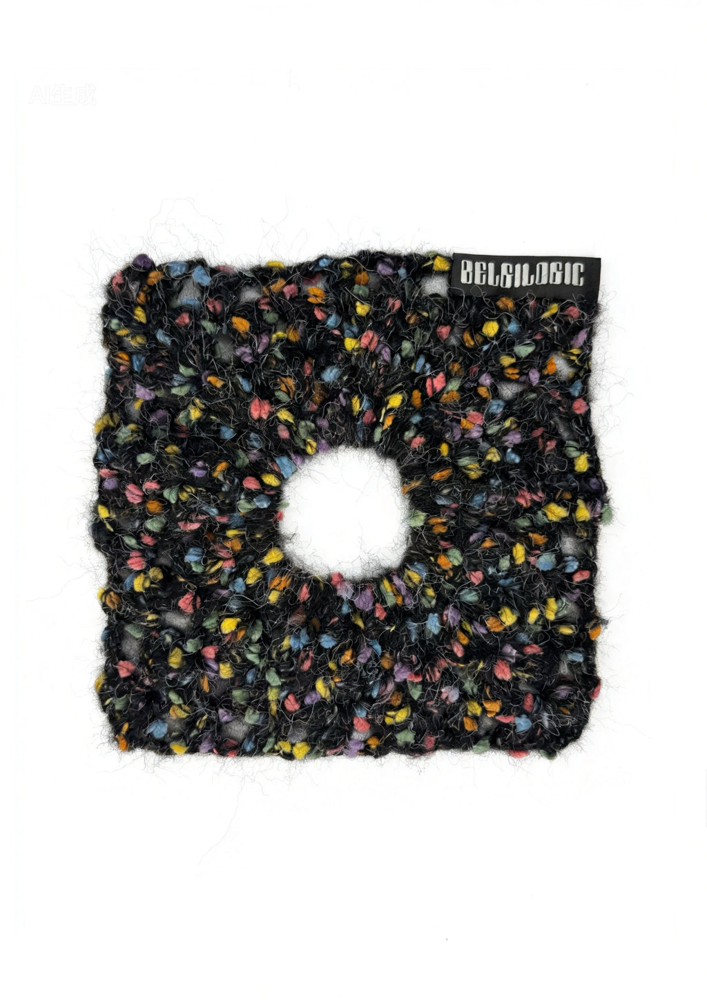 Square Crochet Mohair & Wool Scrunchie | Black ⬛️