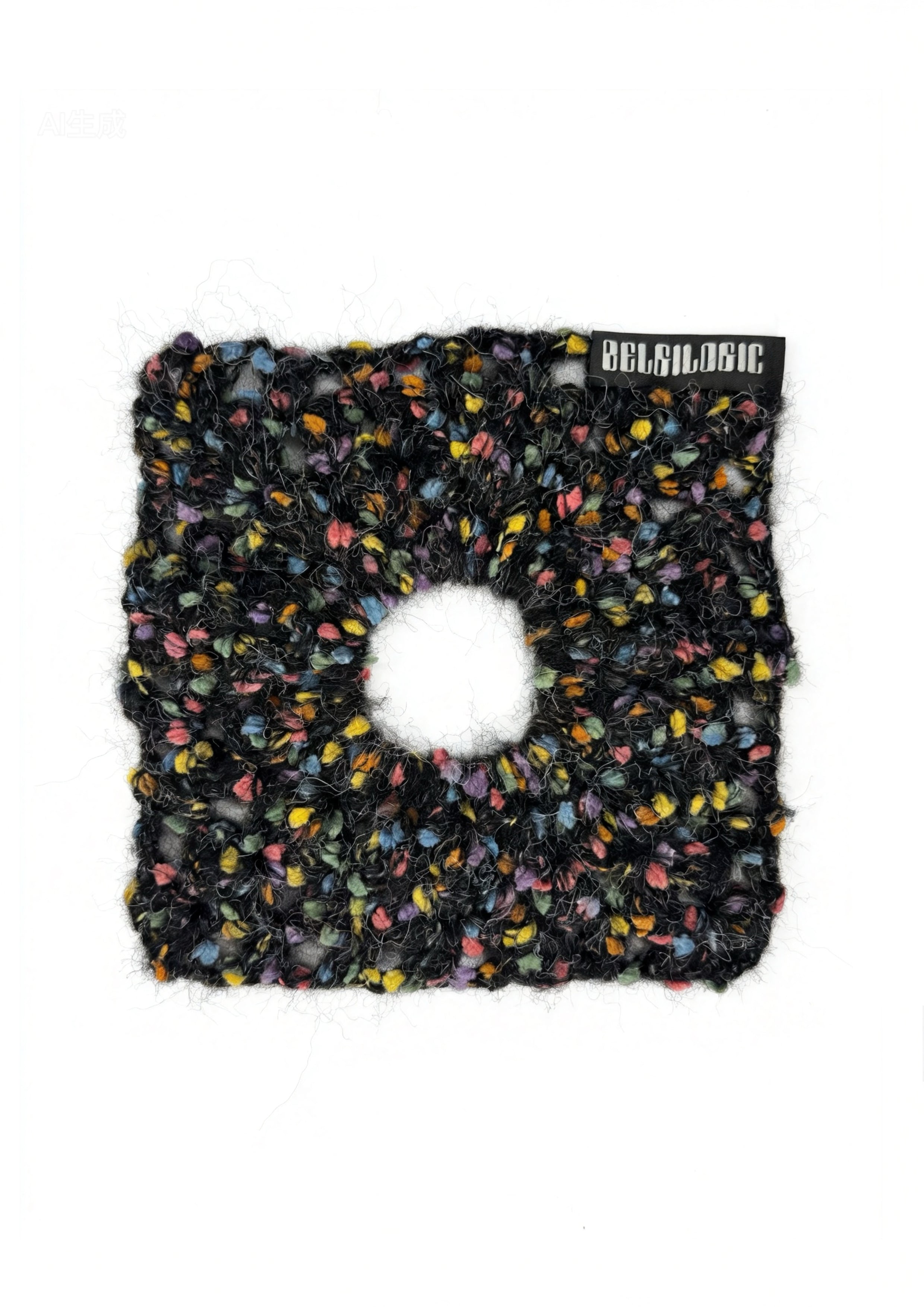 Square Crochet Mohair & Wool Scrunchie | Black ⬛️