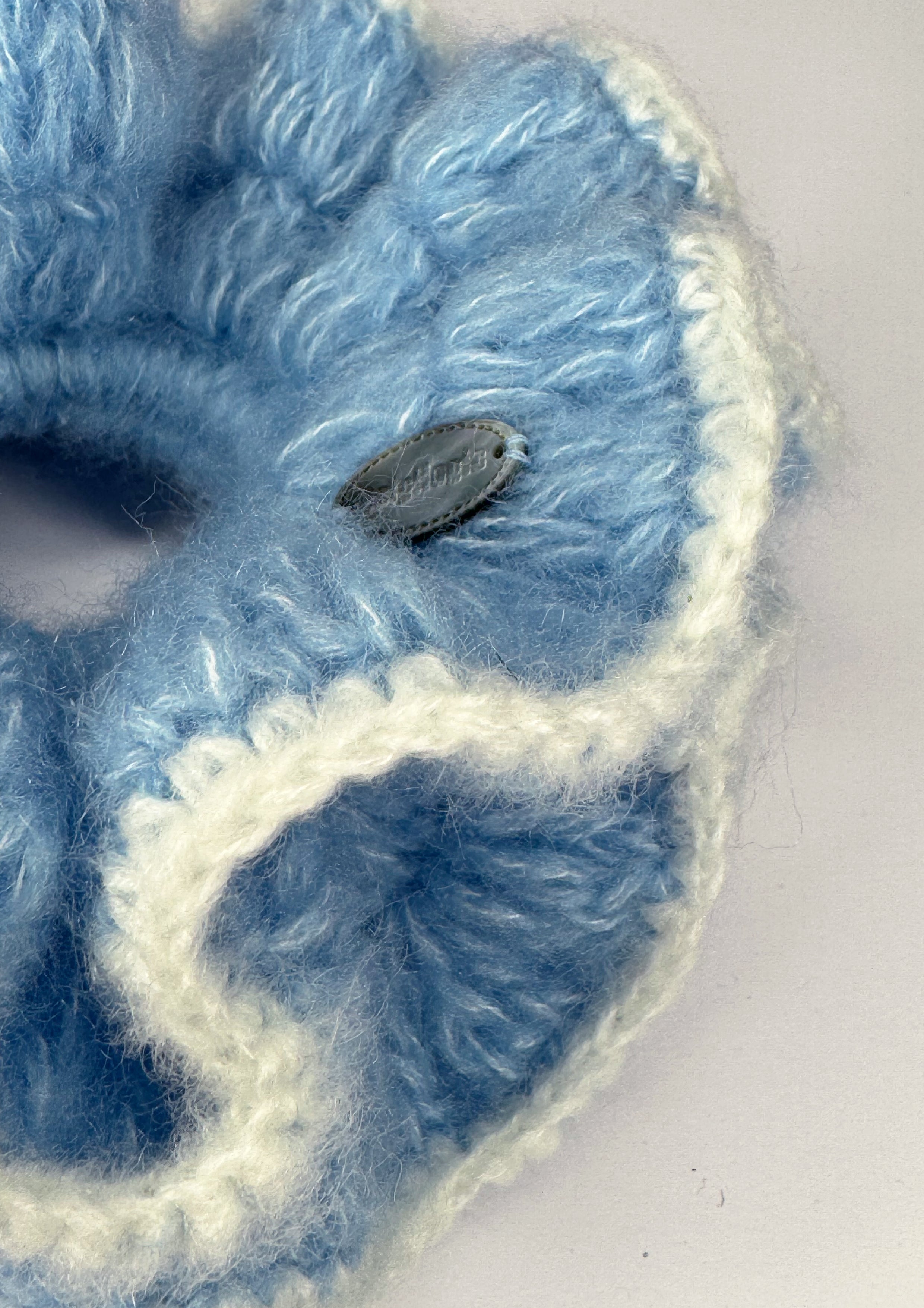 Giant Crochet Double-layers Mohair Scrunchie | Blue+ White