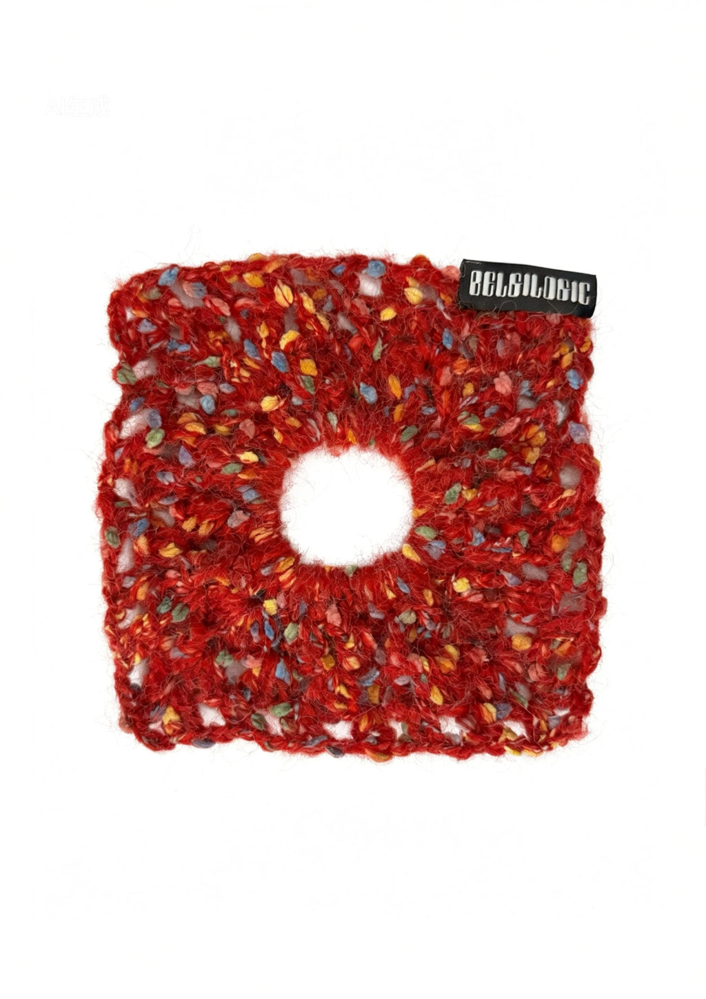Square Crochet Mohair & Wool Scrunchie | Red 🟥