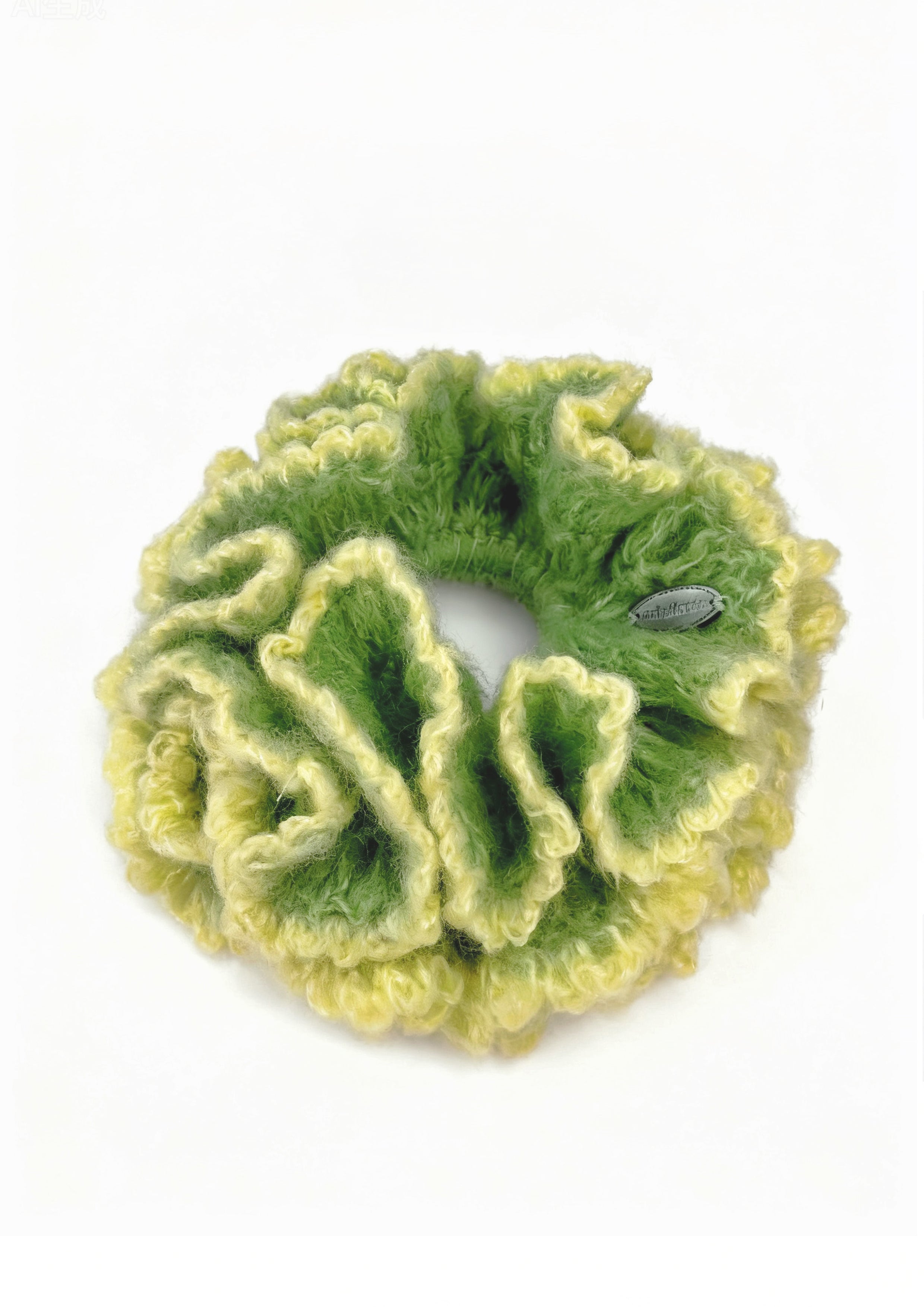 Giant Crochet Double-layers Mohair Scrunchie | Green+Yellow