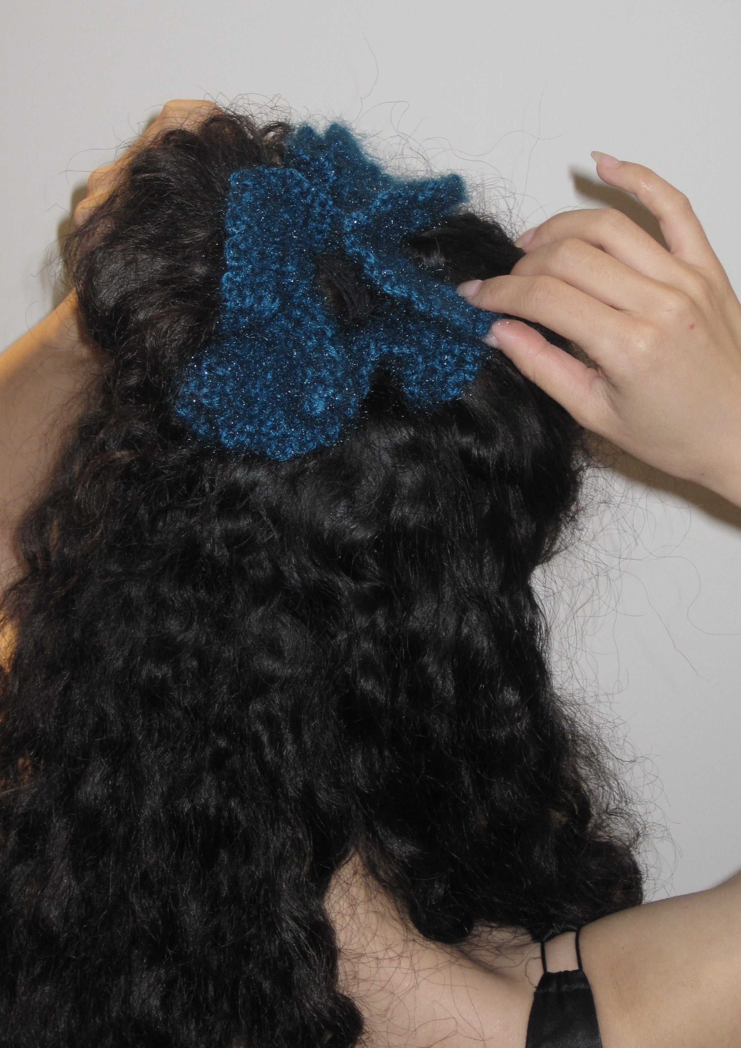 Metallic Crochet Mohair Scrunchie | Peacock Blue