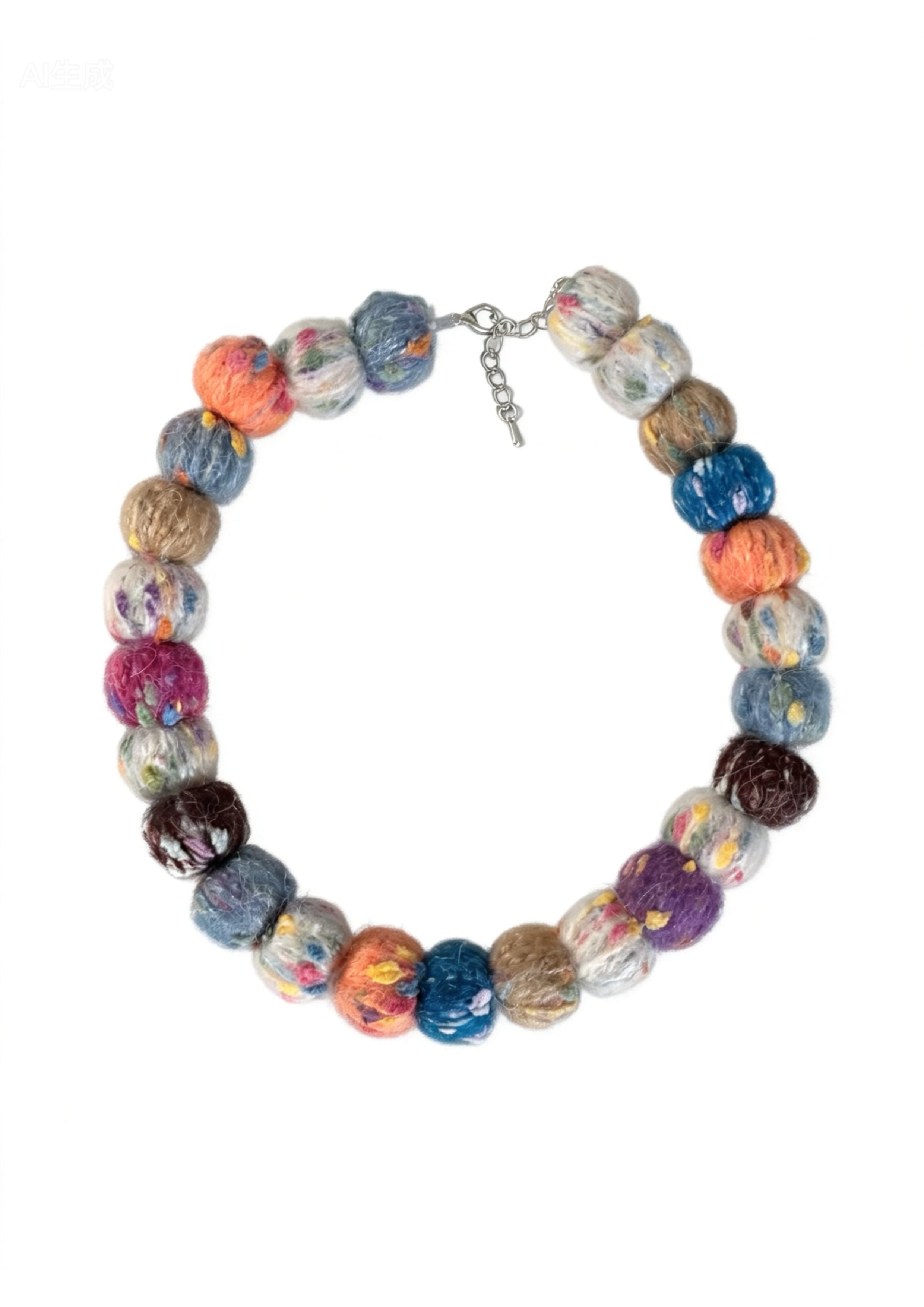 Multicolored Handmade Wool Beaded Choker