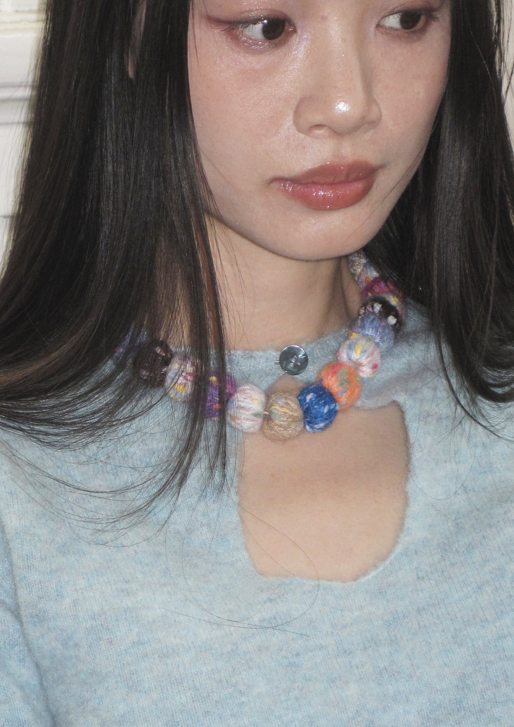 Multicolored Handmade Wool Beaded Choker