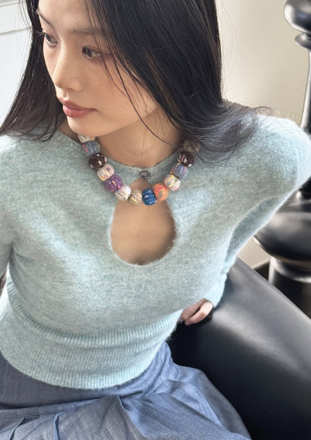 Multicolored Handmade Wool Beaded Choker