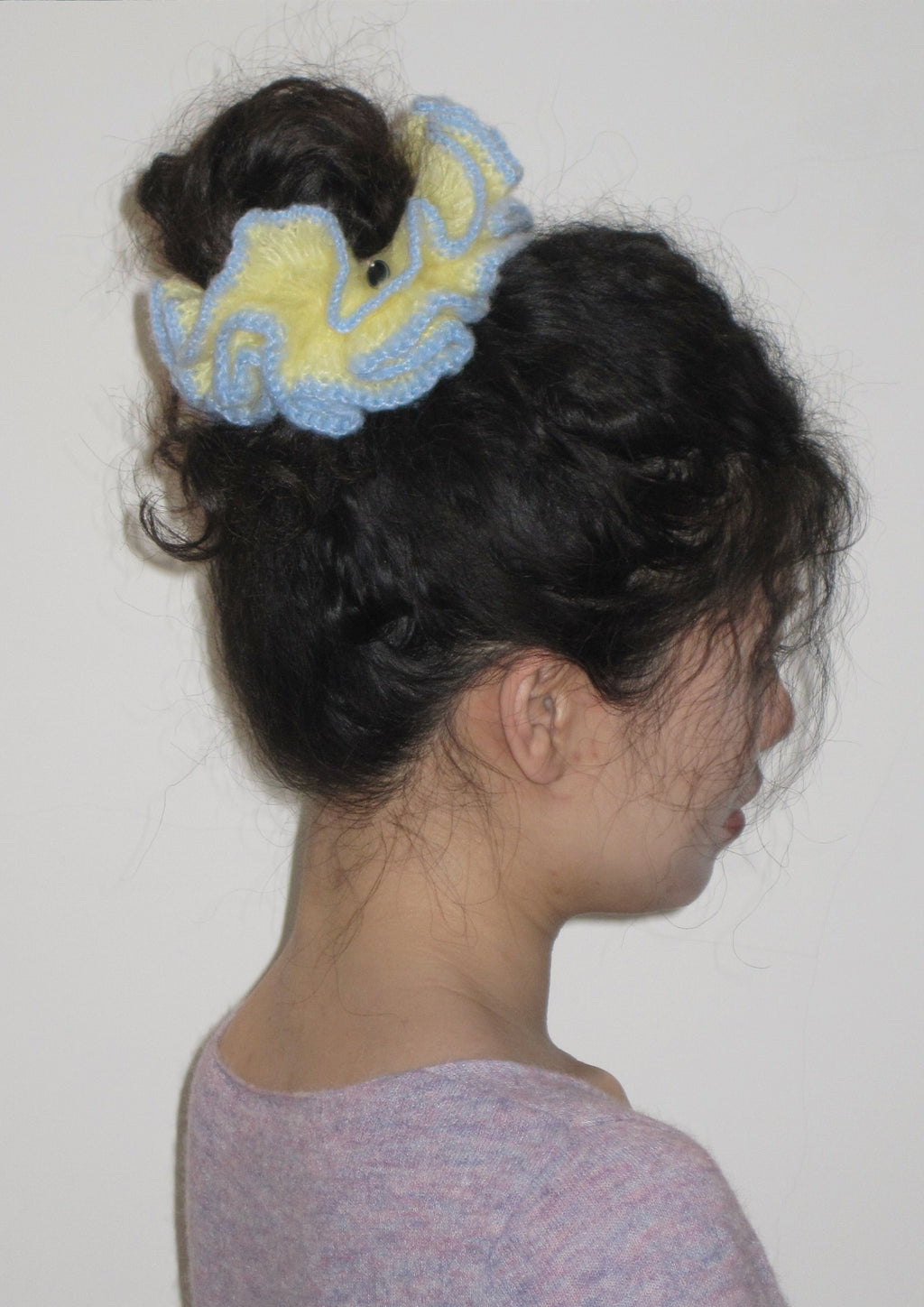 Giant Crochet Double-layers Mohair Scrunchie | Yellow+Blue