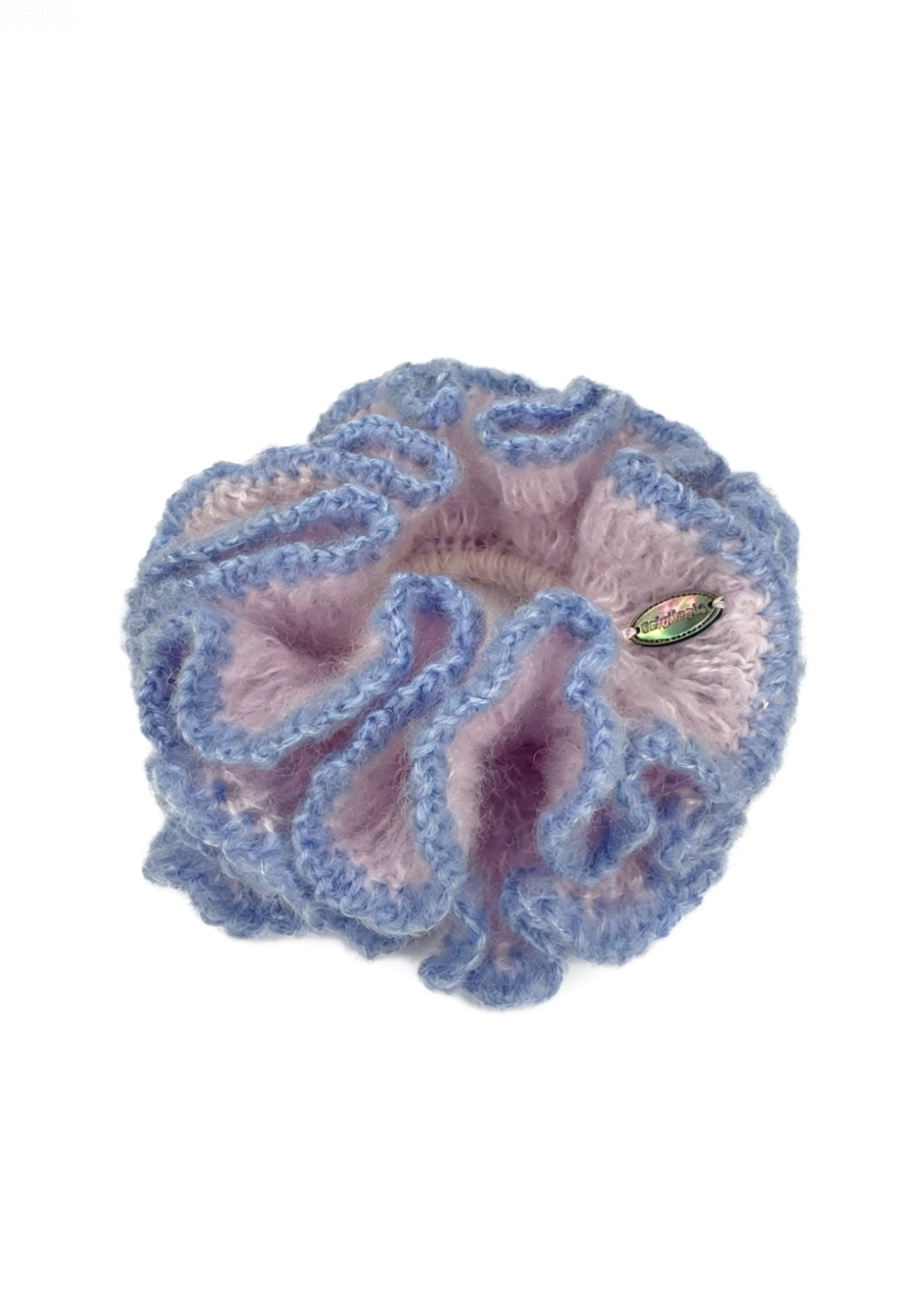Giant Crochet Double-layers Mohair Scrunchie | Pink+Blue