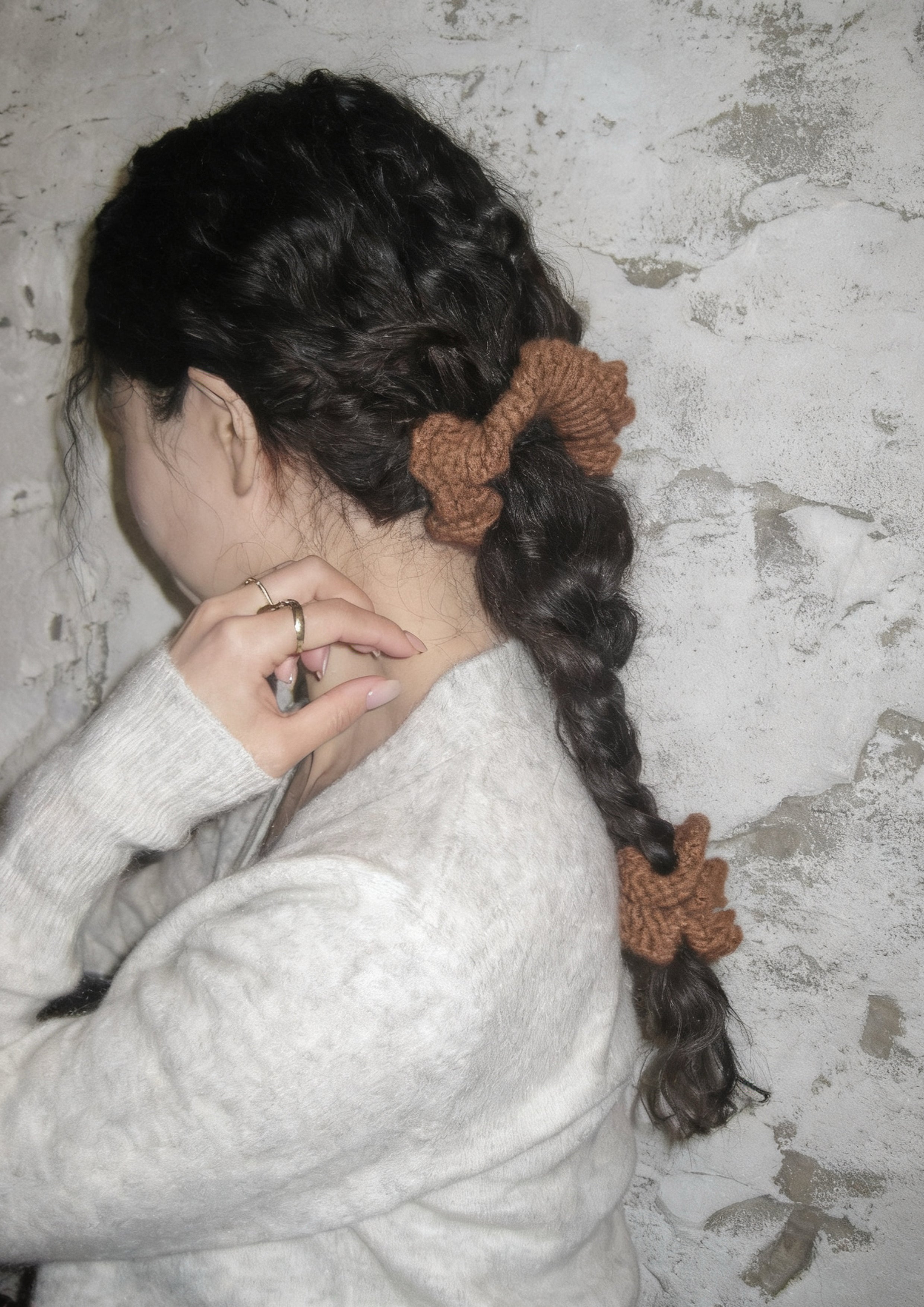 2Pcs Crochet Mohair Scrunchies Set | Brown 🤎
