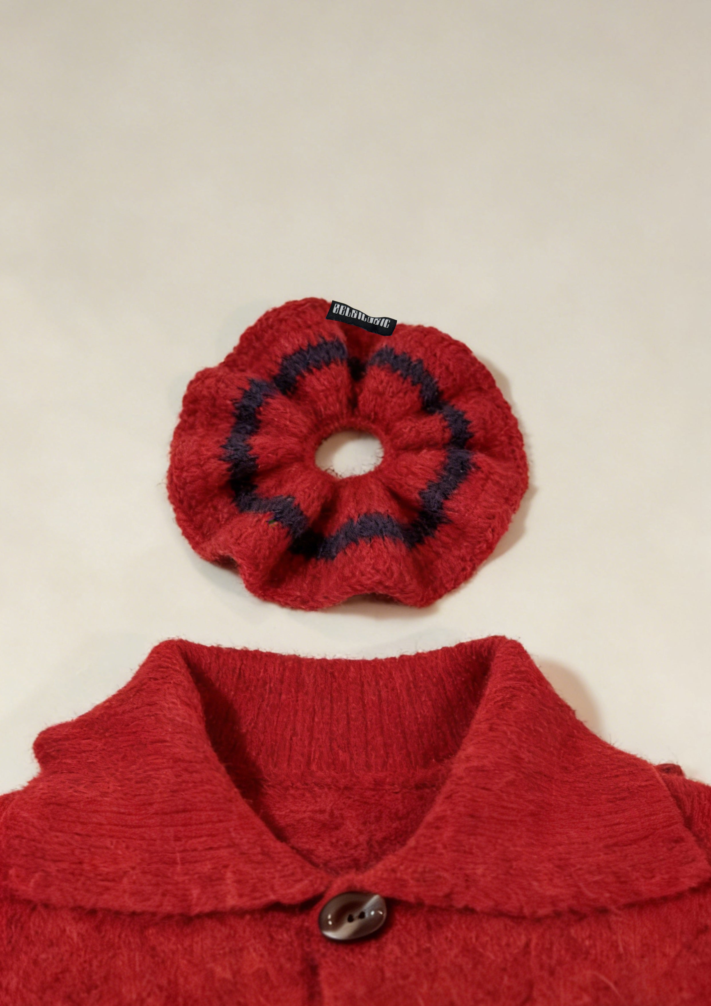 Supersized Crochet Single-layer Mohair Scrunchie | Red+Navy
