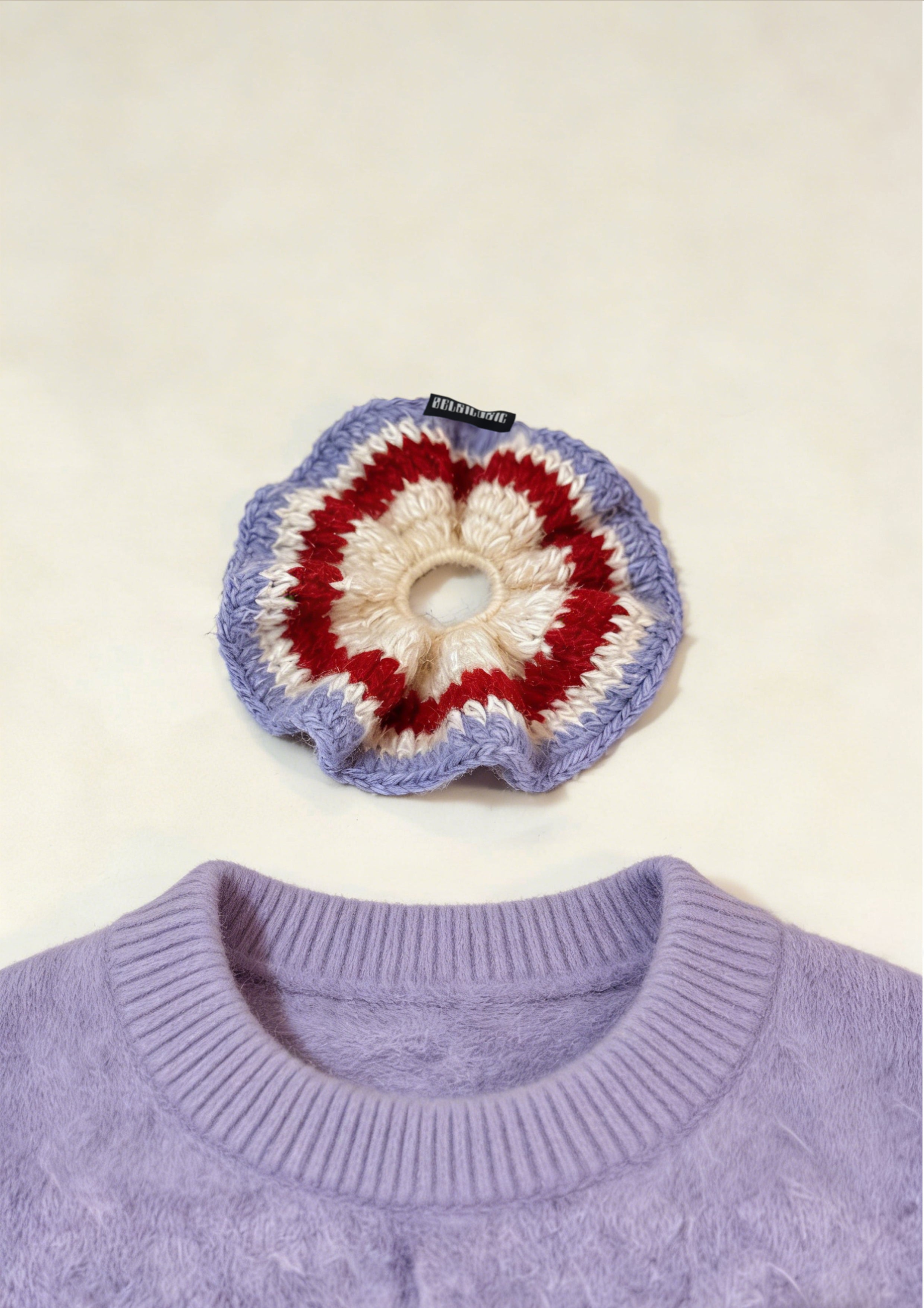 Supersized Crochet Single-layer Mohair Scrunchie | Beige+Red+Purple