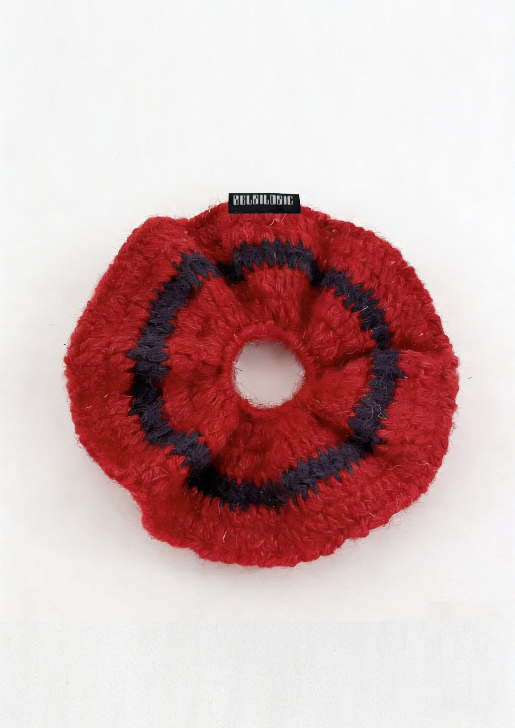 Supersized Crochet Single-layer Mohair Scrunchie | Red+Navy